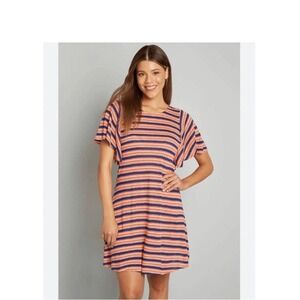 ModCloth Women's 2X Plus‎ Gotta Get Going TShirt Dress Orange Stripe Linen